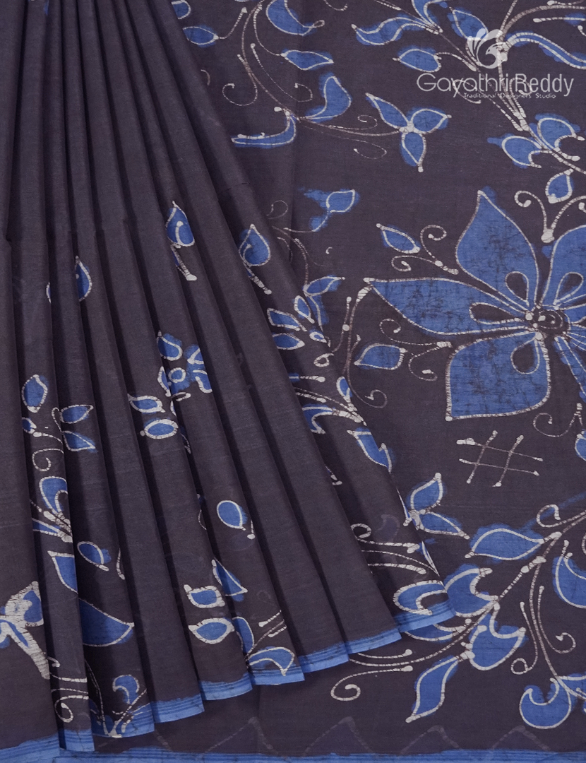 Cotton Batik Print Saree in Grey