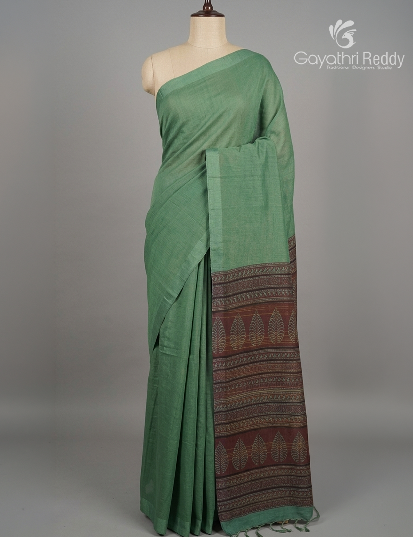 Pure Munga Silk Saree in Teal Green