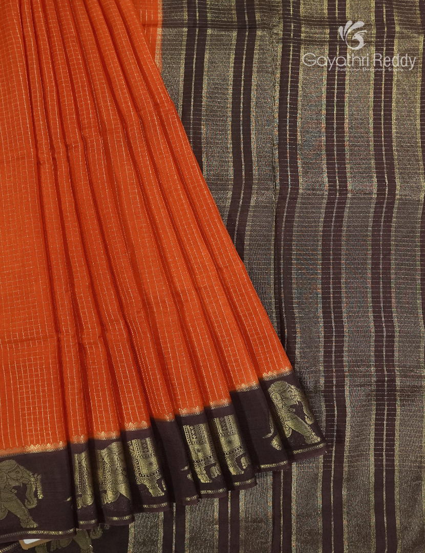 Semi Mysore Crepe Saree in Orange and Deep Snuff