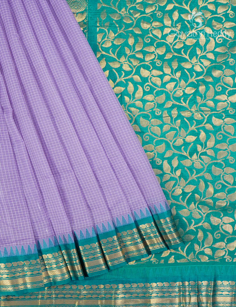 Pure Gadwal Cotton Saree in Lavender and Rama Green