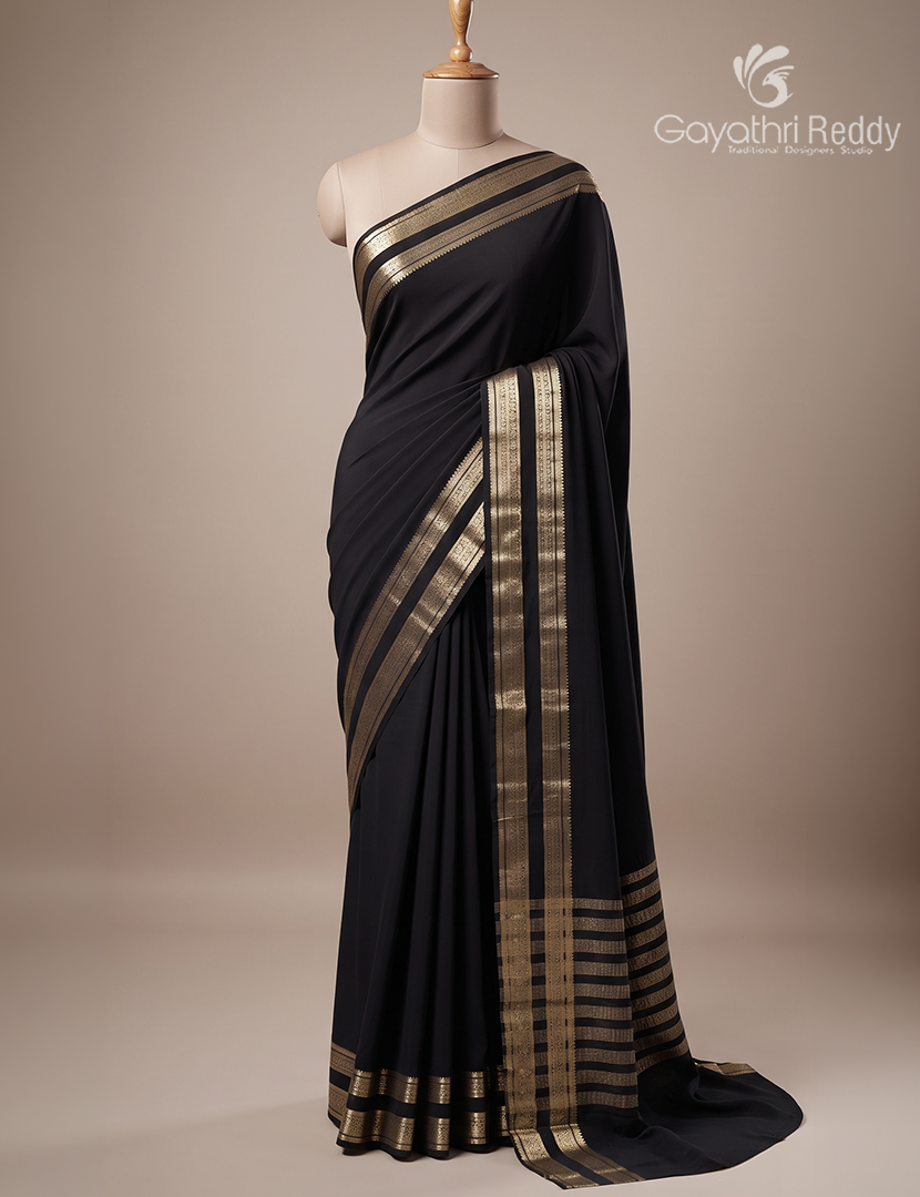 Semi Mysore Crepe Saree in Black