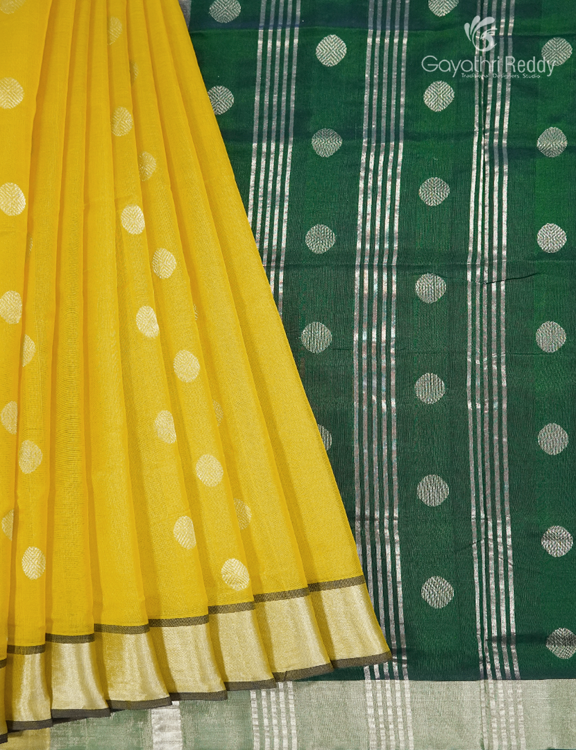 Pure Arani Sico Saree in Lime Yellow and Bottle Green