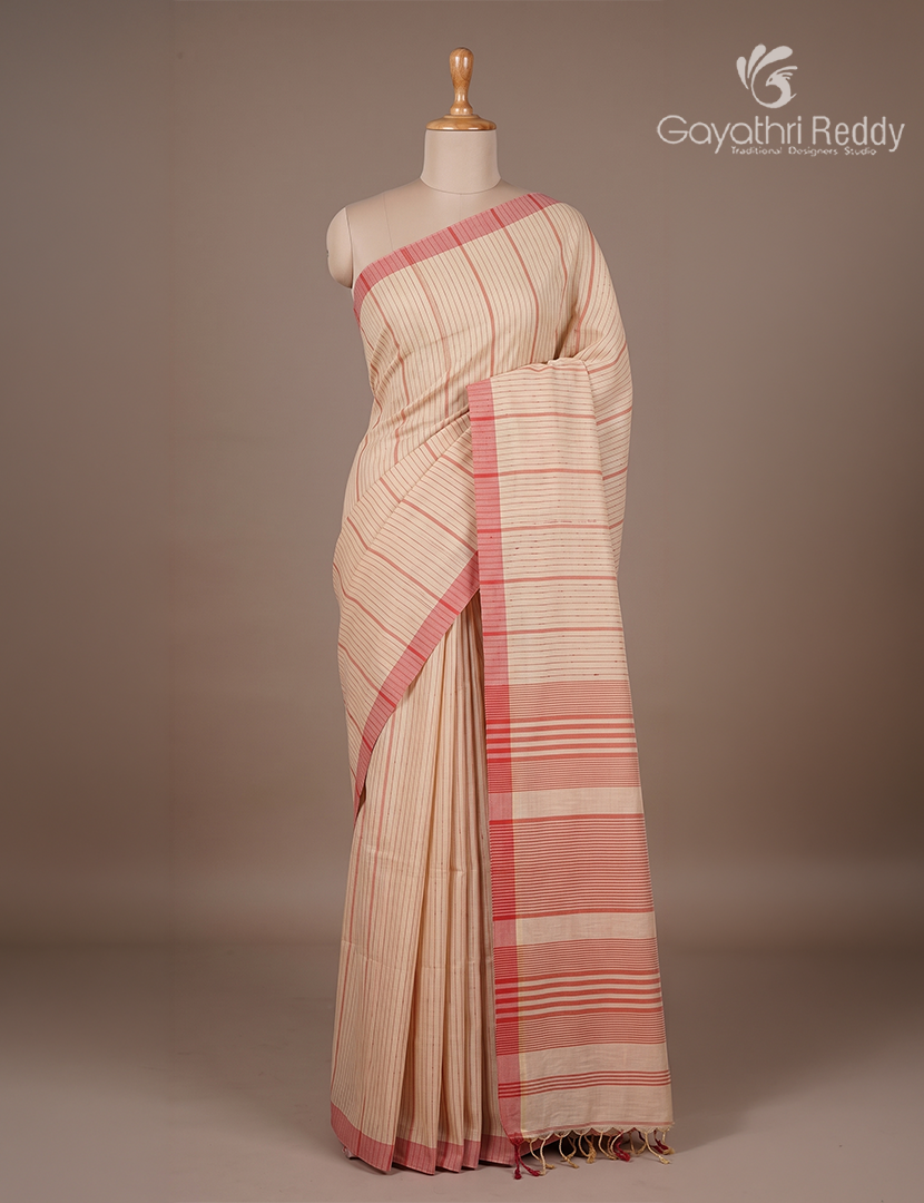 Pure Handloom Cotton Saree in Pastel Peach