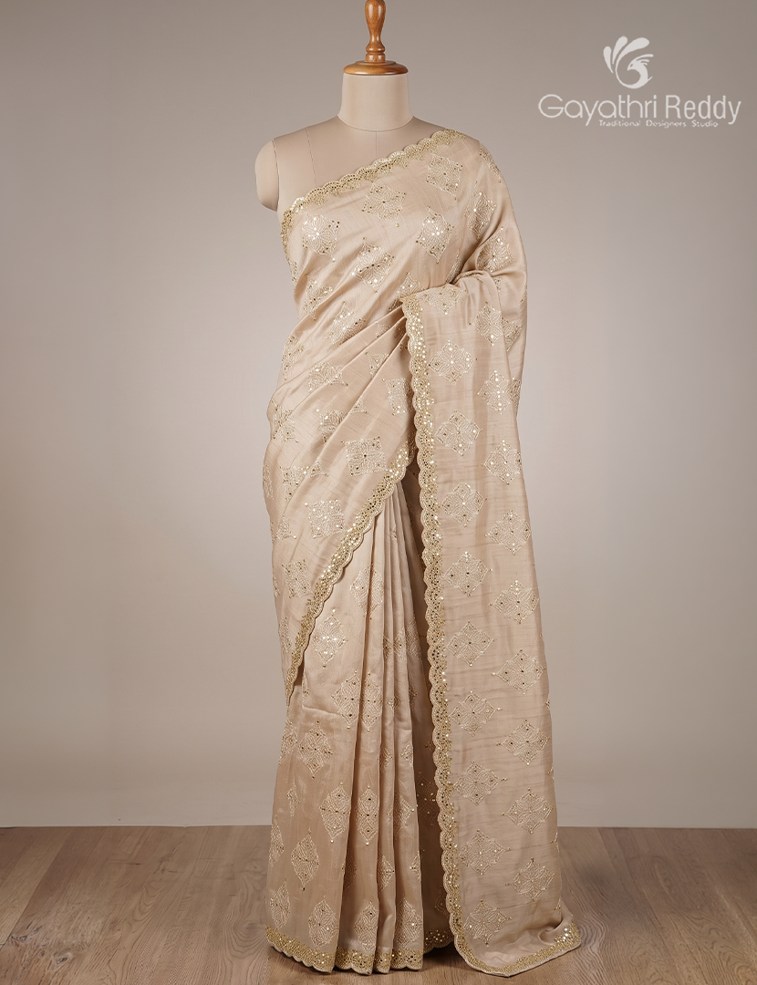 Pure Desi Tussar Fancy Saree in Golden Ivory