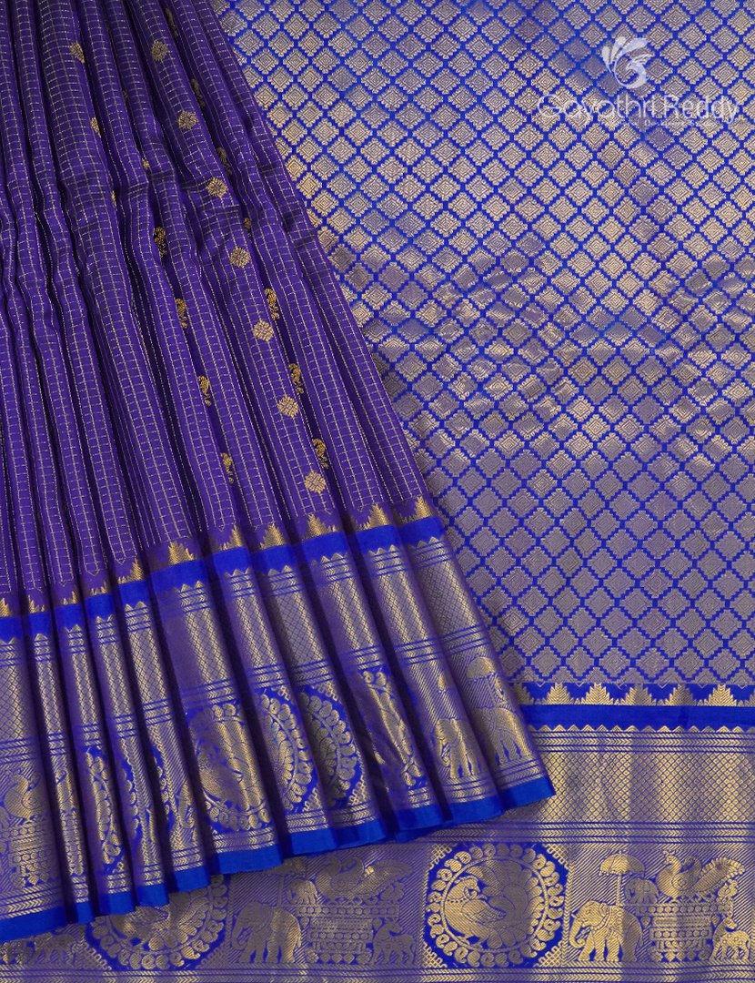 Pure Gadwal Silk Saree in Deep Violet and Blue