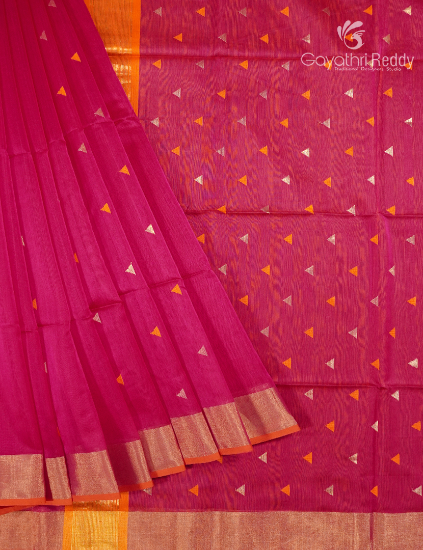 Pure Chanderi Sico Saree in Rani Pink