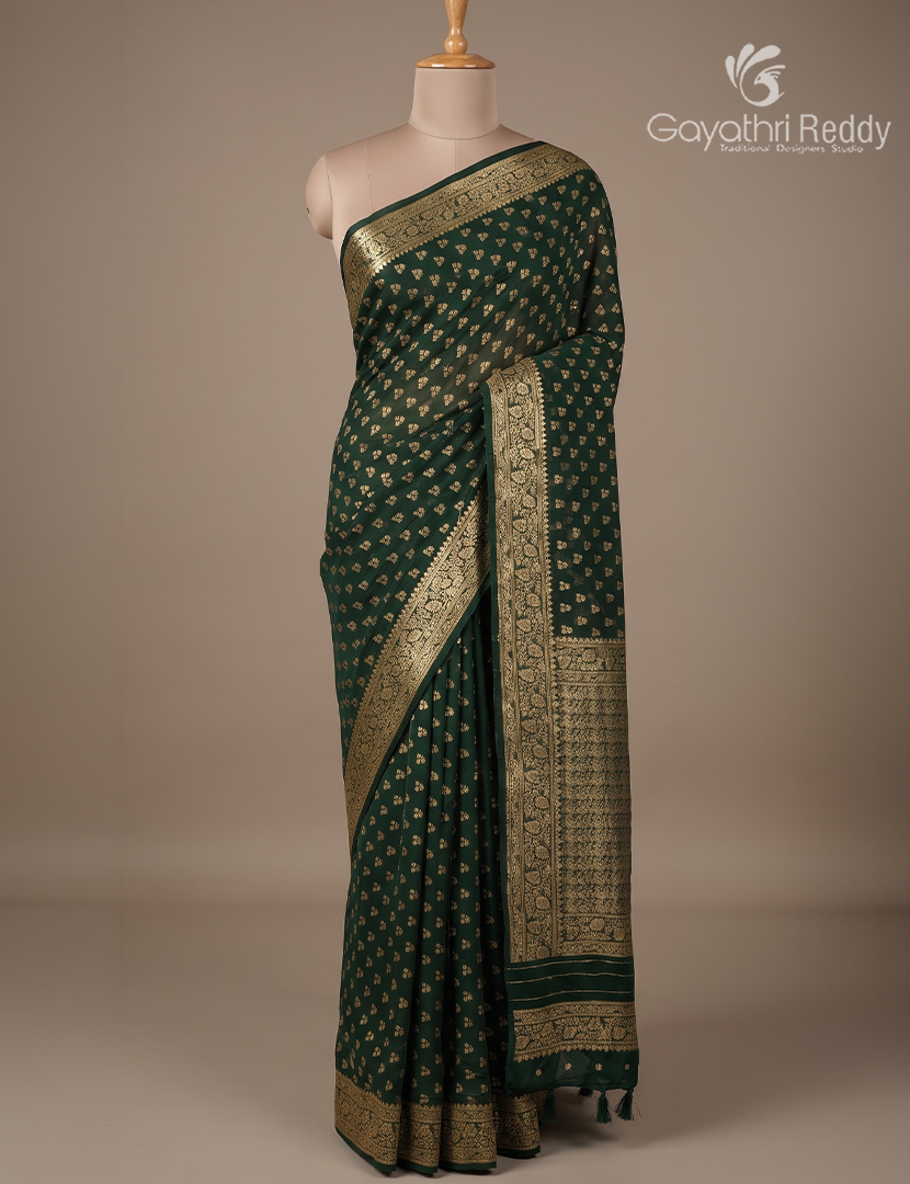 Banaras Georgette Saree in Deep Green