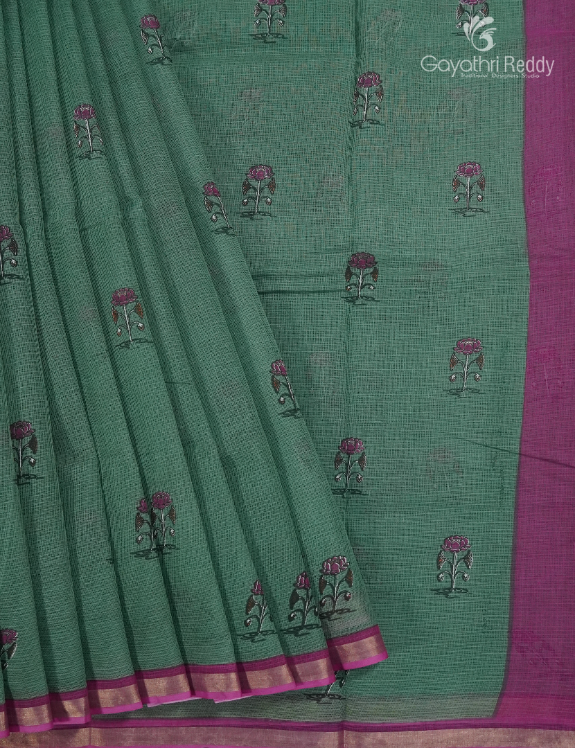 Premium Quality Cotton Kota Saree in Sage Green and Pink