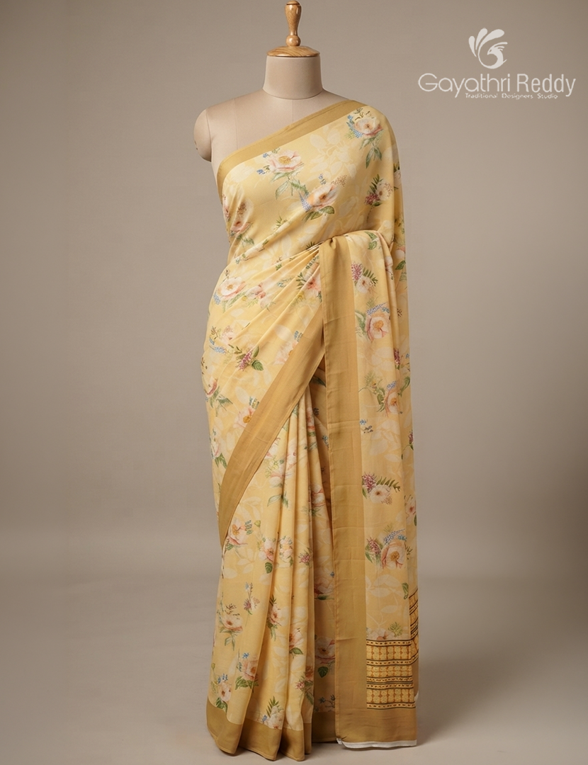Pure Crepe Silk Saree in Cream