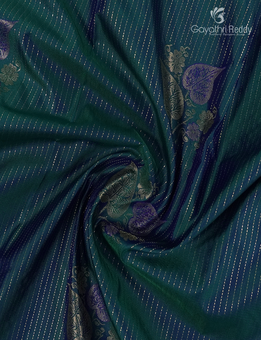 Semi Kanchipuram Silk Saree in Deep Peacock Green and Purple