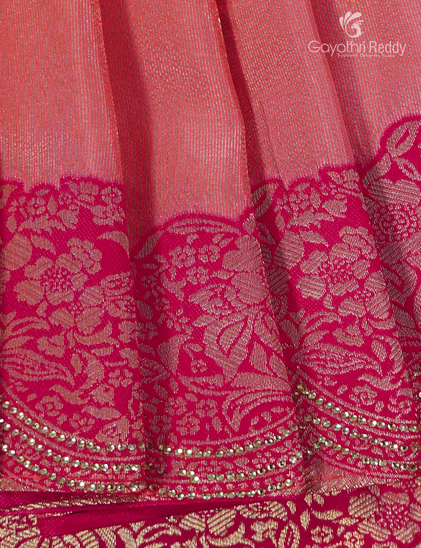 Semi Kanchipuram Silk Fancy  Saree in Peach Pink and Rani Pink
