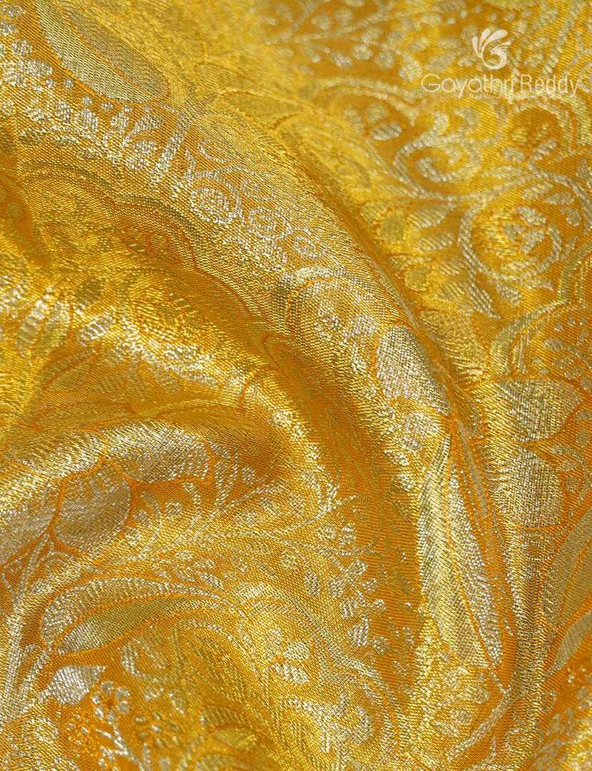 Pure Kanchipuram Silk Bridal Saree in Golden Yellow