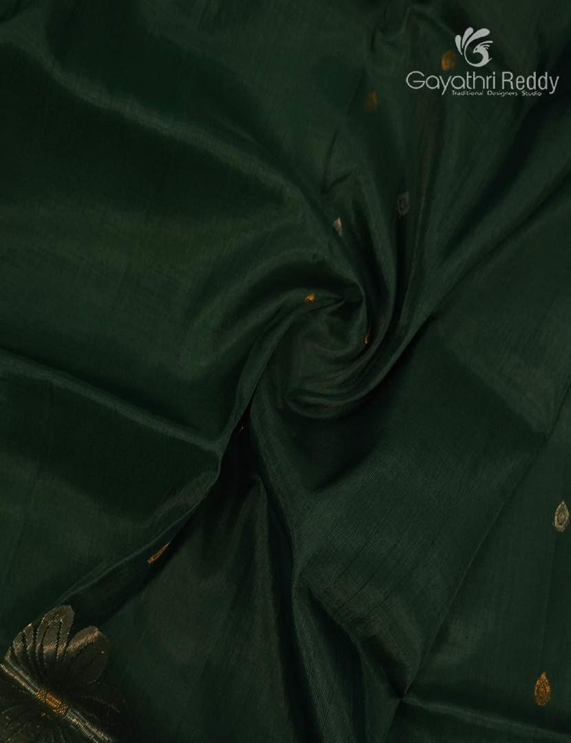 Pure Uppada Silk Saree in Bottle Green and Rani Pink