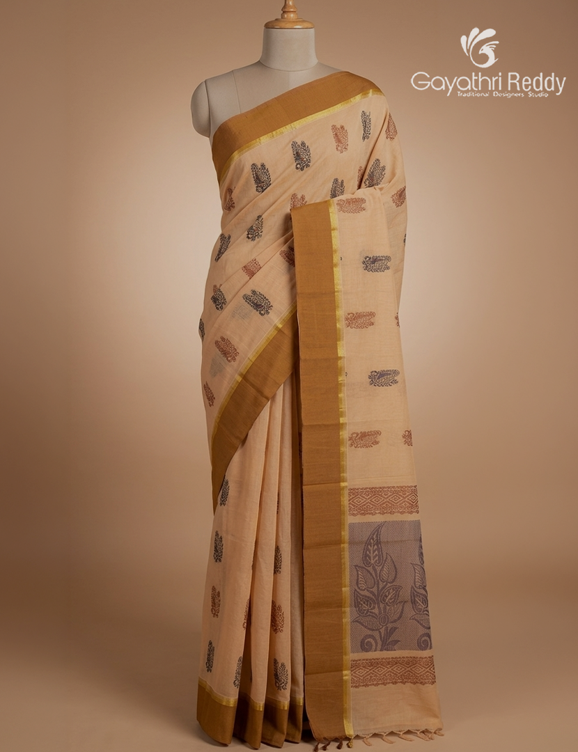 Pure Kanchi Cotton Saree in Beige