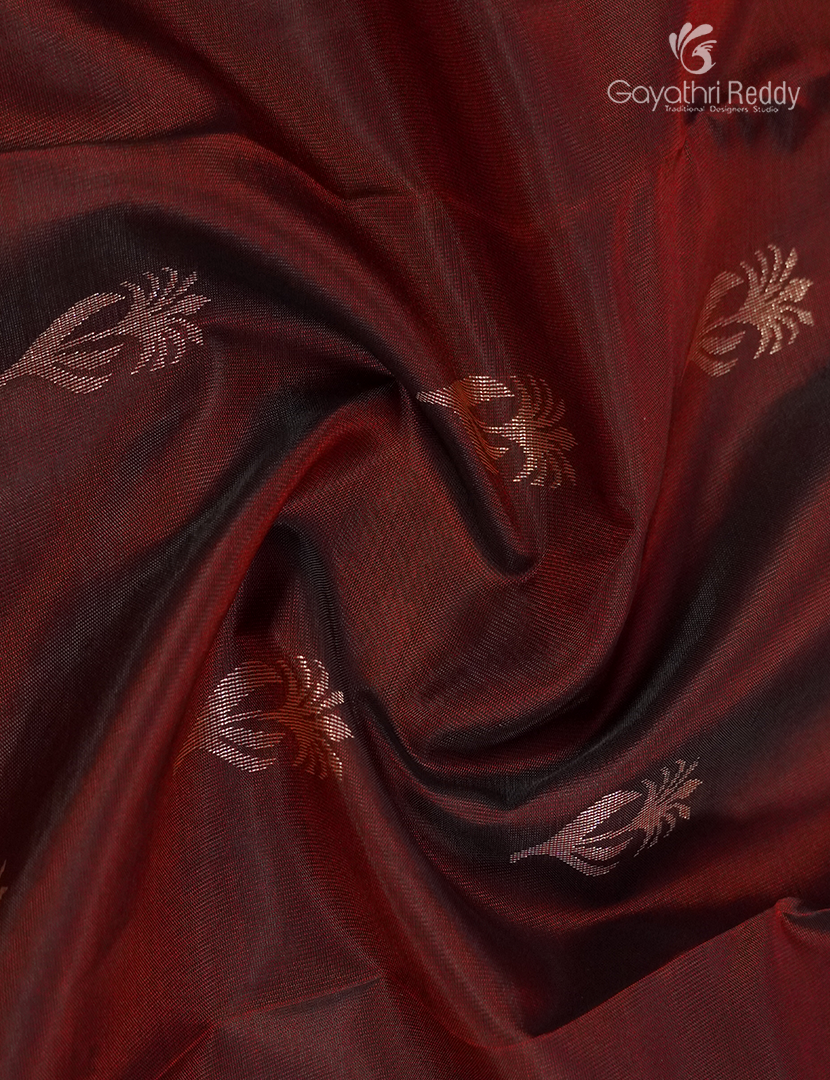 Pure Kanchipuram Silk Saree in Deep Maroon and Deep Peacock Blue