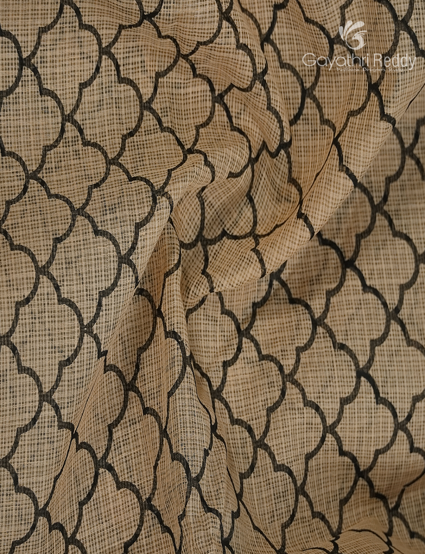 Premium Quality Cotton Kota Saree in Beige and Deep Moss Green