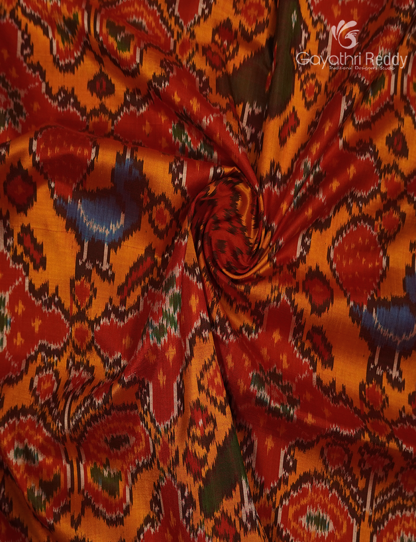 Pure Ikat Silk Saree in Orange and Red