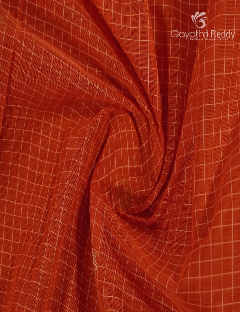 Pure Gadwal Cotton Saree in Orange and Black