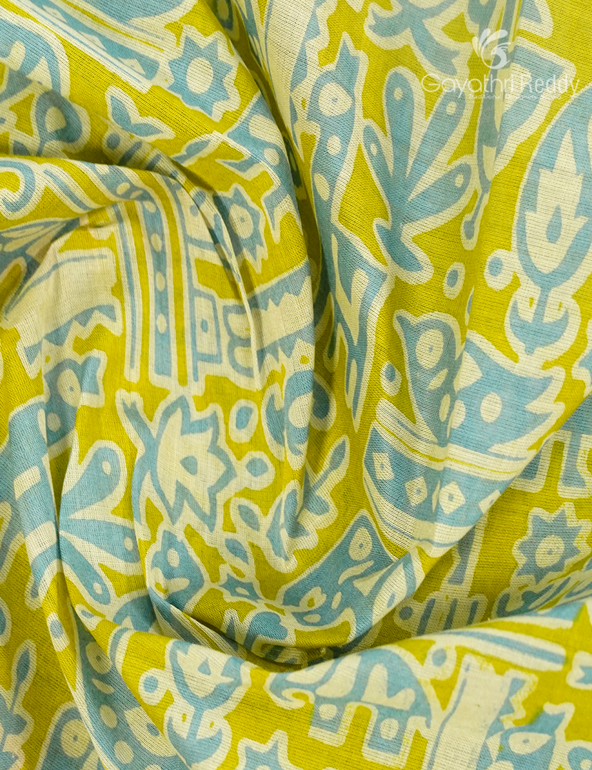 Pure MulMul Cotton Saree in Lime Green and Aqua Blue