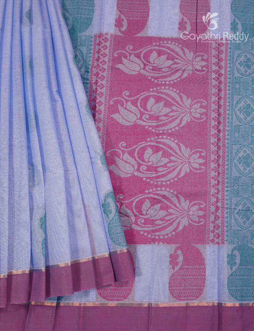 Pure Kanchi Cotton Saree in Powder Blue