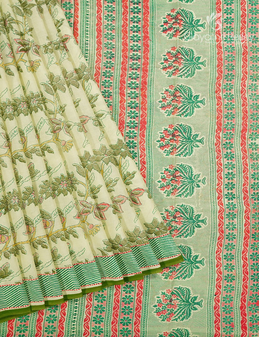 Pure MulMul Cotton Saree in Pista Green and Olive Green
