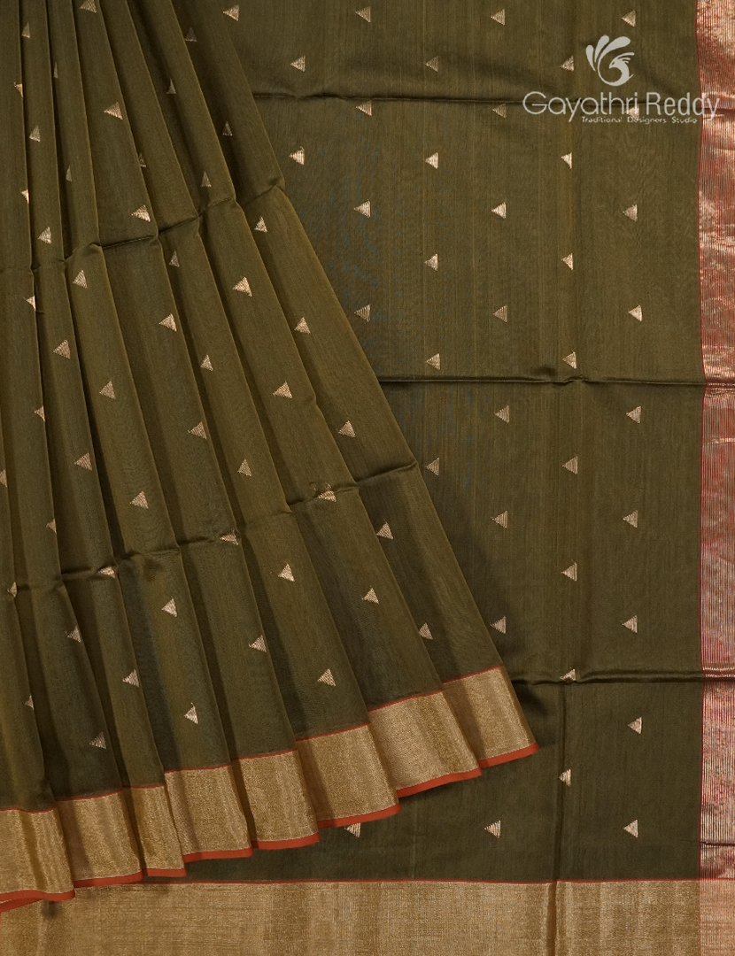 Pure Chanderi Sico Saree in Deep Mehendi Green