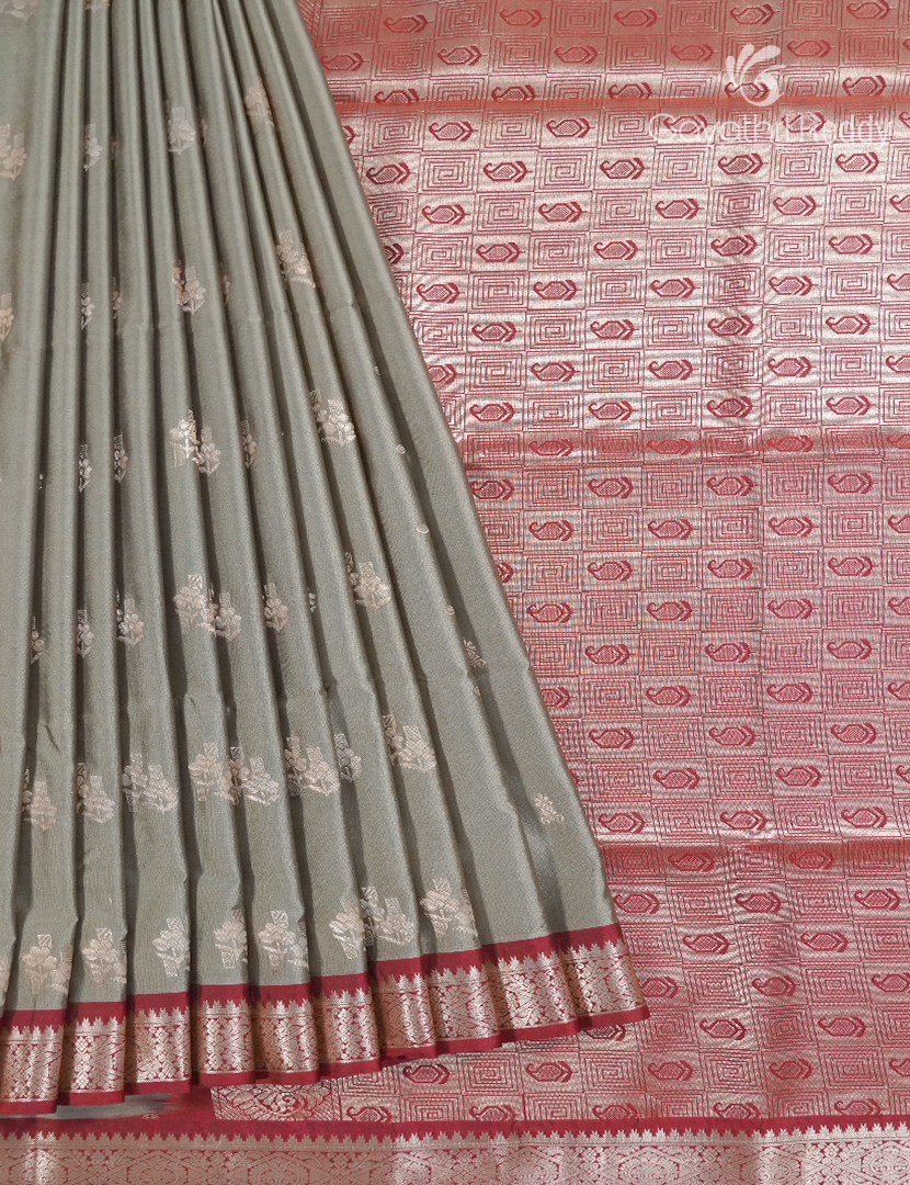 Soft Silk Saree in Grey and Deep Rust