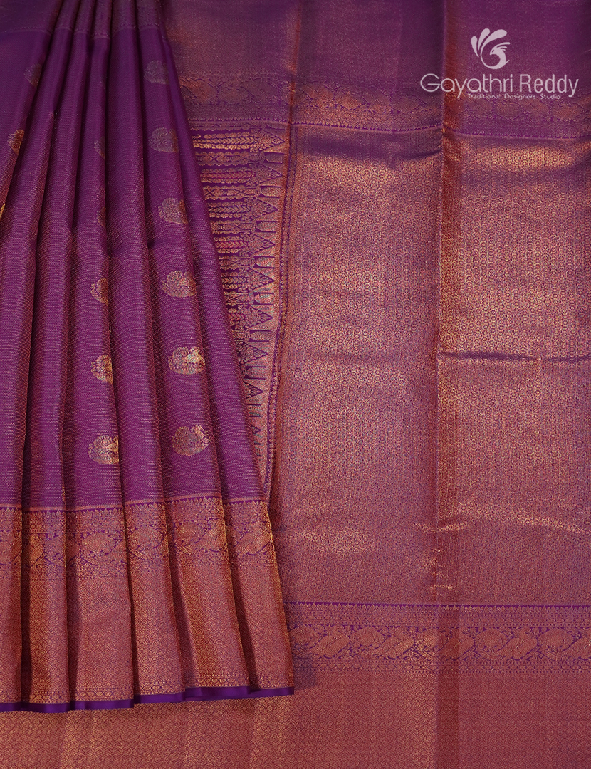 Pure  Kanchipuram Silk Saree  in Purple ( Butta Pattern )