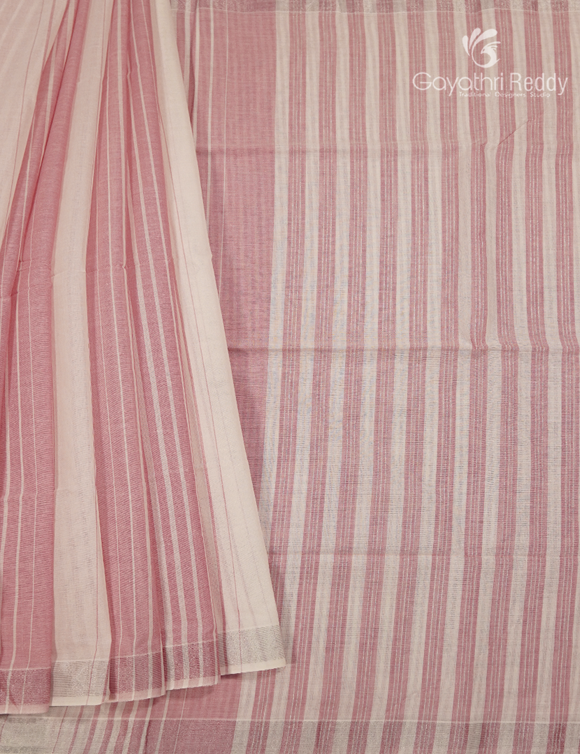 Pure Kanchi Cotton Saree in Cream and Baby Pink