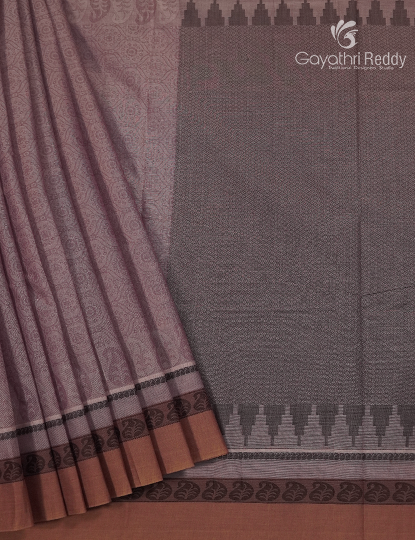 Pure Kanchi Cotton Saree in Khakhi Green
