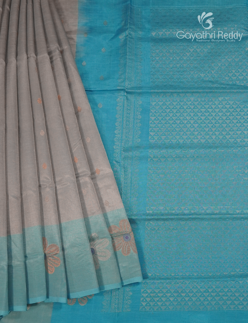 Pure Uppada Silk Saree in Grey and Sky Blue