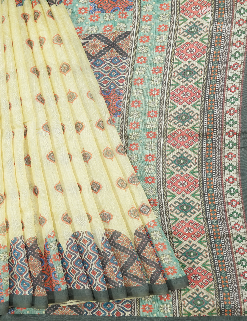 Pure Linen Saree in Cream