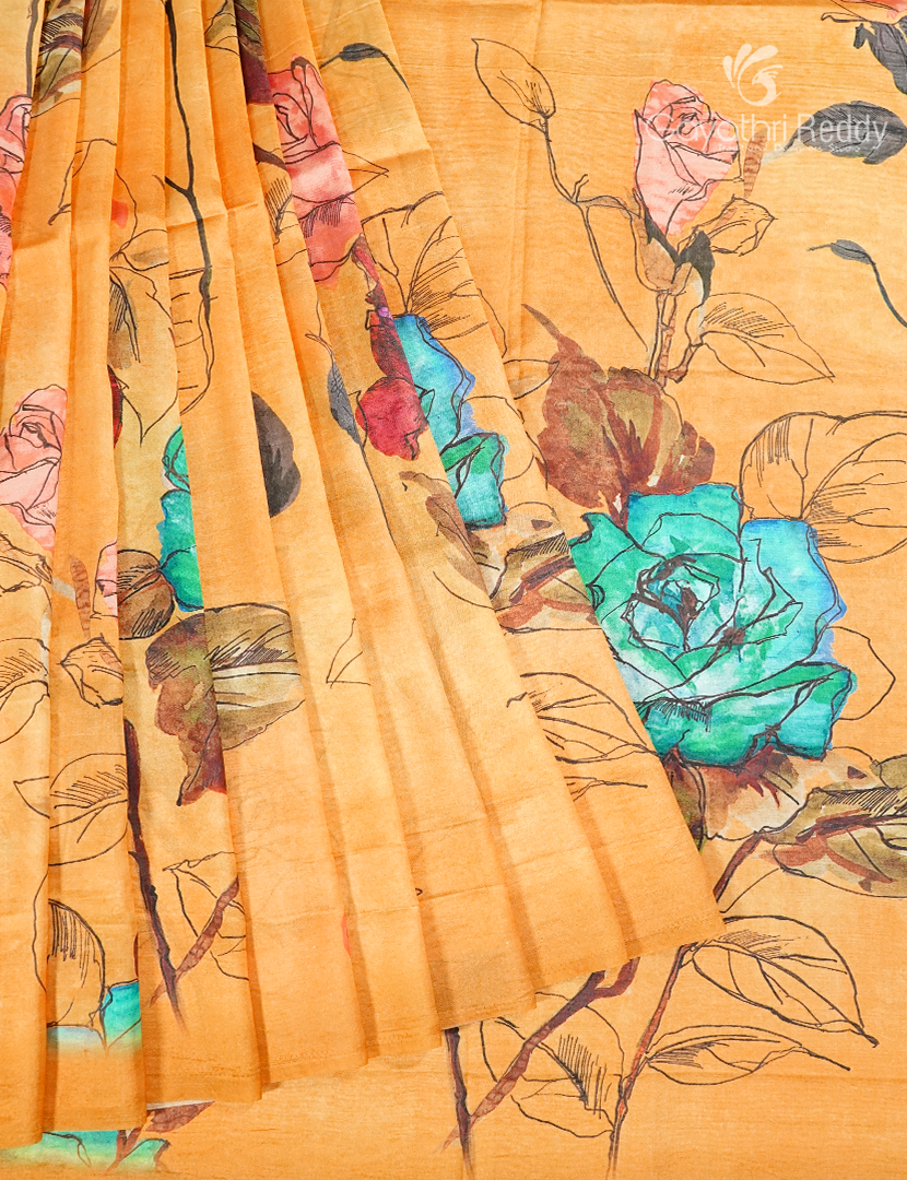 Semi Tussar Silk Saree in Deep Sandalwood Yellow