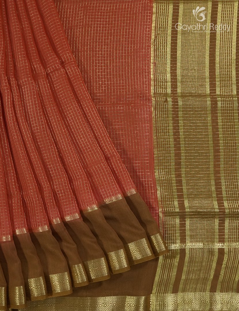 Semi Mysore Crepe Saree in Rust Orange and Brown