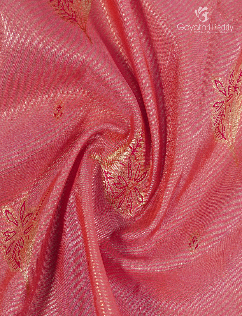 Semi Kanchipuram Silk Fancy  Saree in Peach Pink and Rani Pink