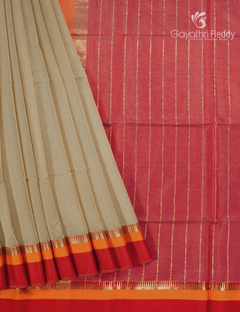 Pure Chanderi Sico Saree in Beige and Deep Pink