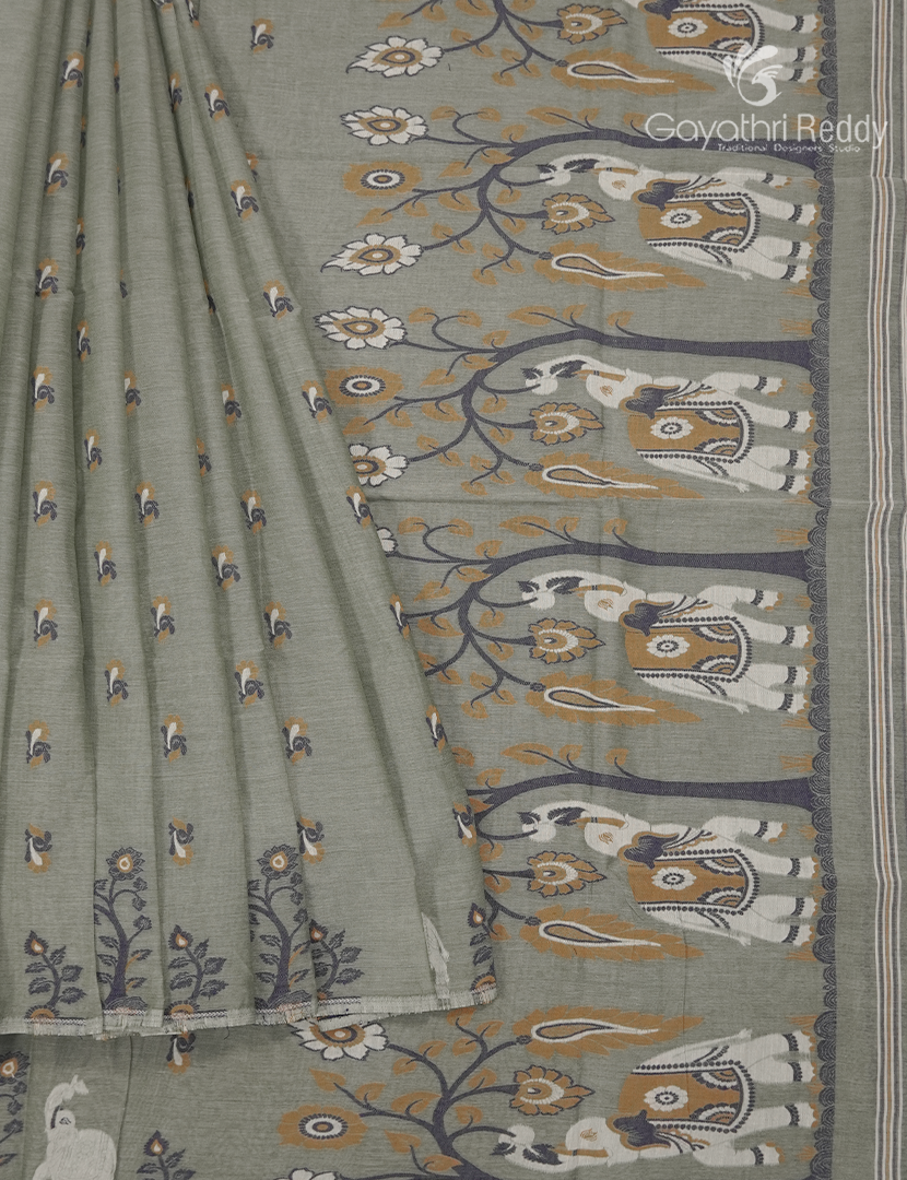 Jamdani Cotton Saree in Sage Green