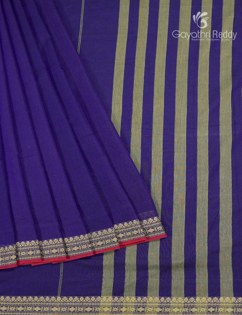 Pure Narayanpet Cotton Saree in Deep Ink Blue