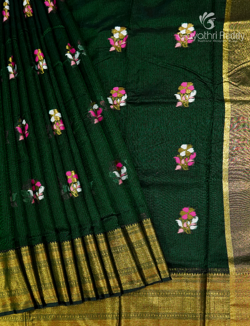 Pure Silk Kota Saree in Bottle Green