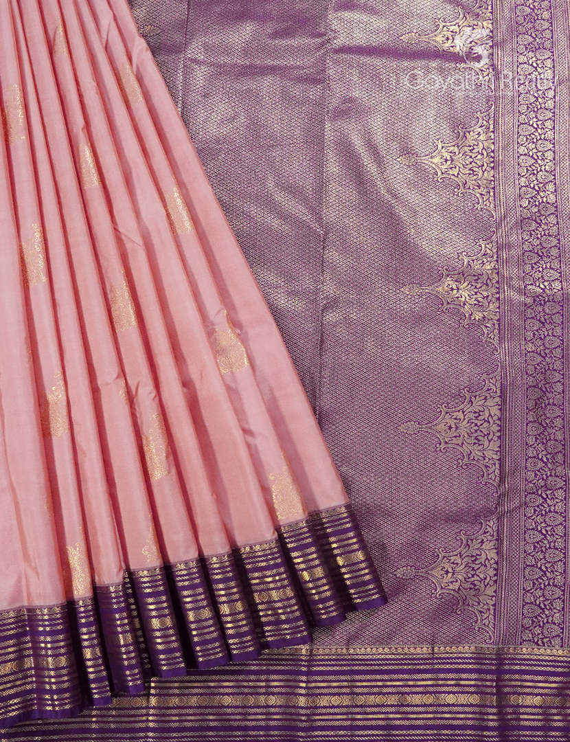 Semi Kanchipuram Silk Saree in Blush Pink and Deep Violet