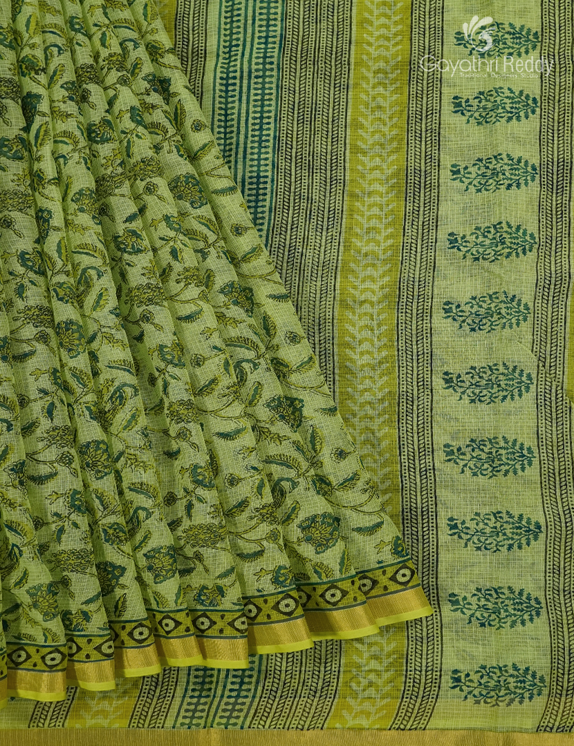 Premium Quality Cotton Kota Saree in Parrot Green and Leaf Green