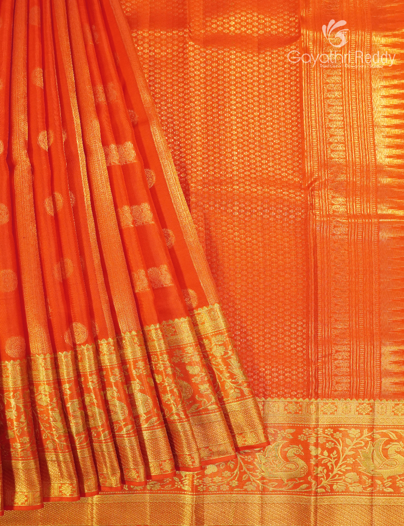 Pure Kanchipuram Silk Bridal Saree in Orange