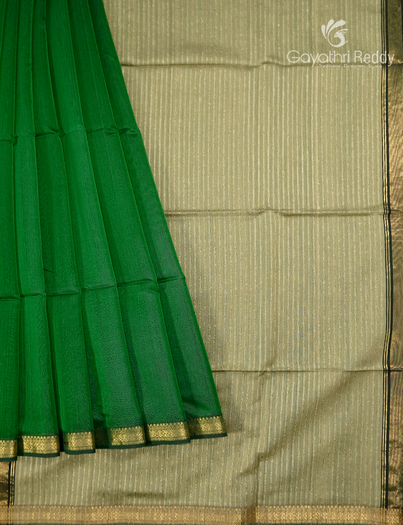 Pure Chanderi Sico Saree Mango Green