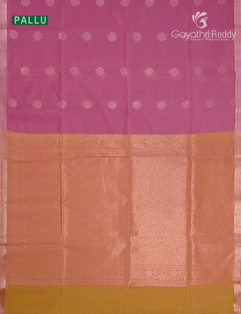 Kanchipuram Sico Saree in Rose Pink and Yellow