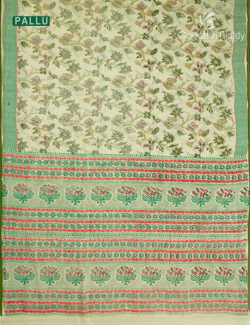 Pure MulMul Cotton Saree in Pista Green and Olive Green
