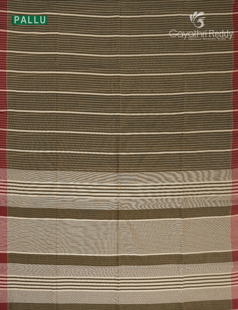 Pure Handloom Cotton Saree in Deep Olive Brown