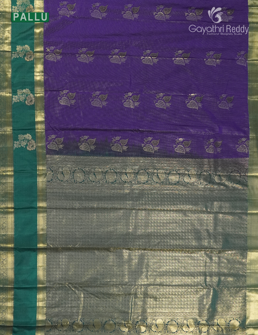Semi Kanchipuram Silk Saree in Deep Purple and Bottle Green