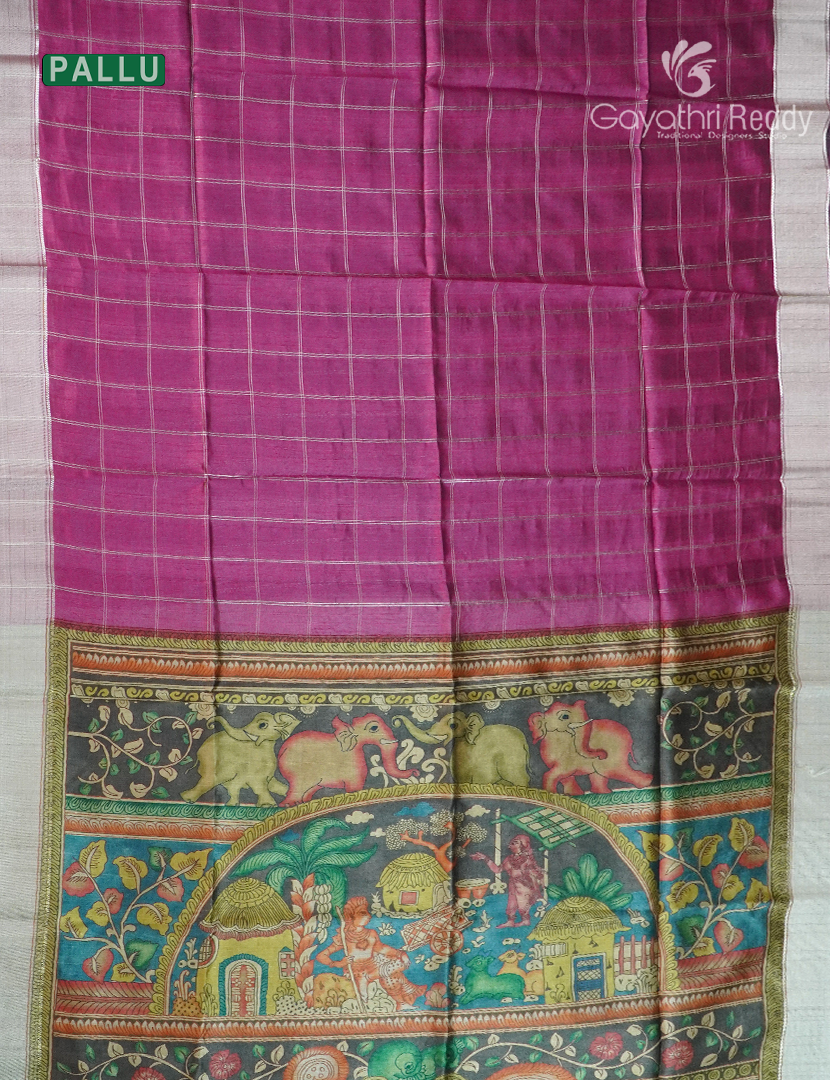 Semi Tussar Saree in Deep Lotus Pink