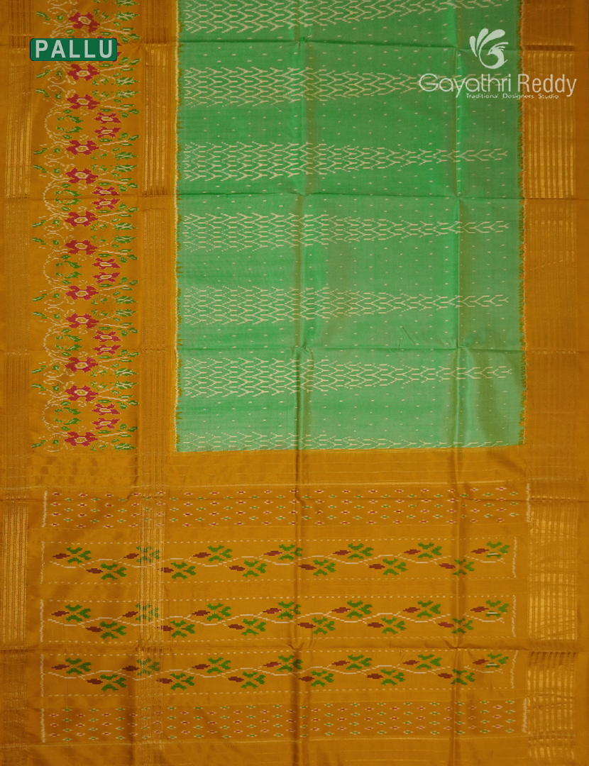 Pure Ikat Silk Saree in Sea Green and Mustard