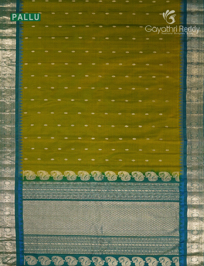Pure Gadwal Silk Saree in Mehendi Green and Peacock Blue